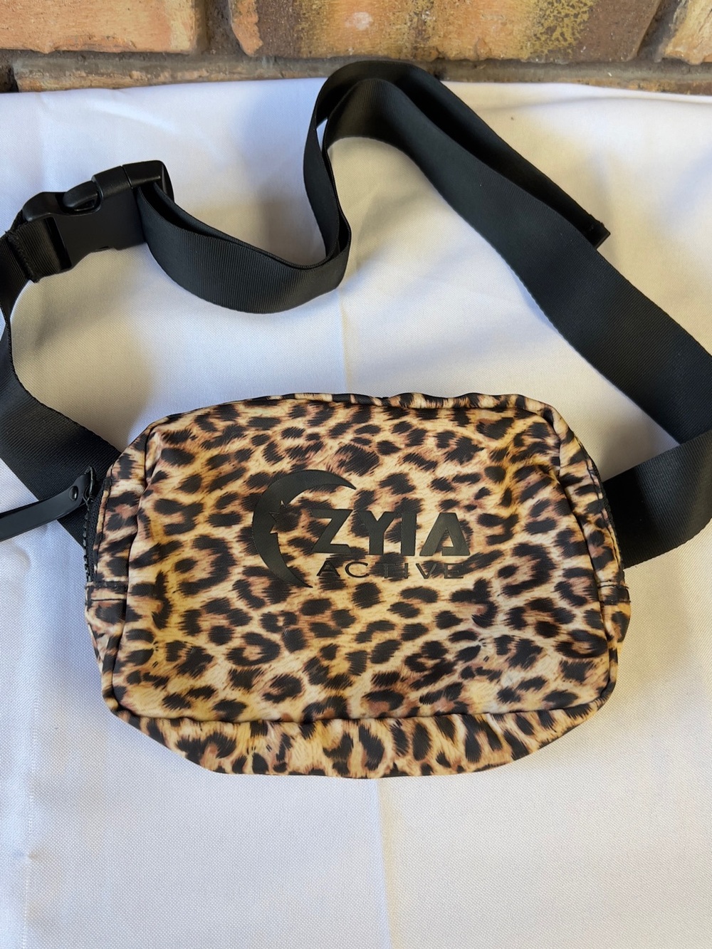 Leopard Print Belt Bag with Black Strap and Logo Accent